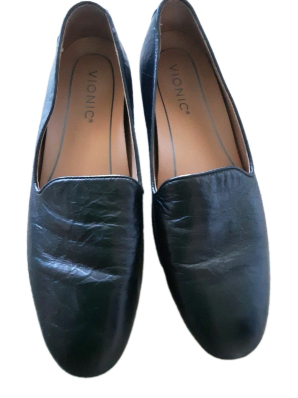 VIONIC--WILLA II-Sz 7.5-Black Crinkle Nappa Leather-Slip On Loafer Chic Comfort